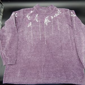 Alfred Dunner Purple Violet Embellished Chenille Pullover Sweater SZ 1X Beaded